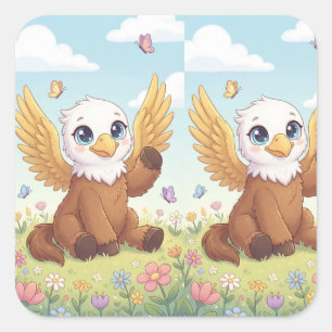 Cuadrada Pegatina de fantasía caprichosa Little Meadow Grif