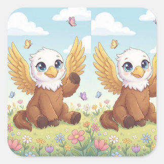 Cuadrada Pegatina de fantasía caprichosa Little Meadow Grif