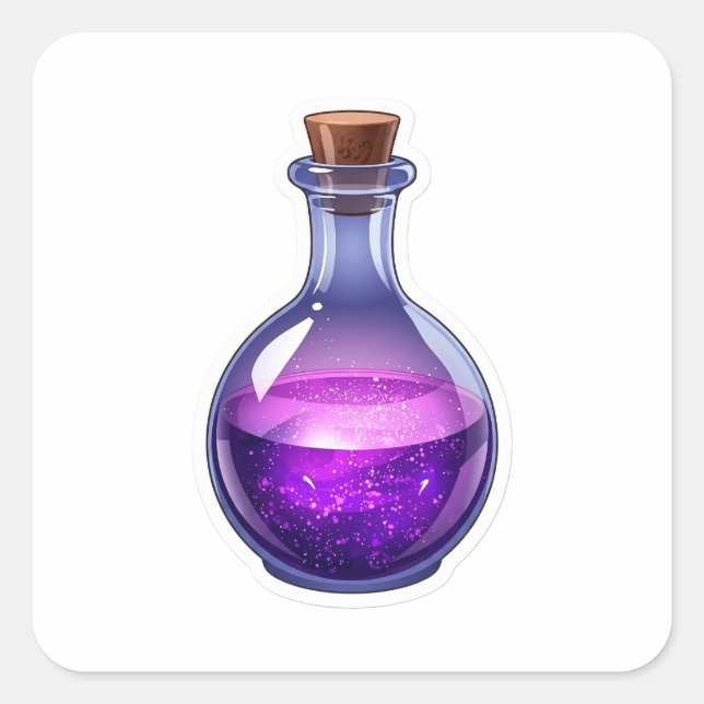 Cuadrada Pegatina de fantasía de botella de poción morada 3 (Anverso)