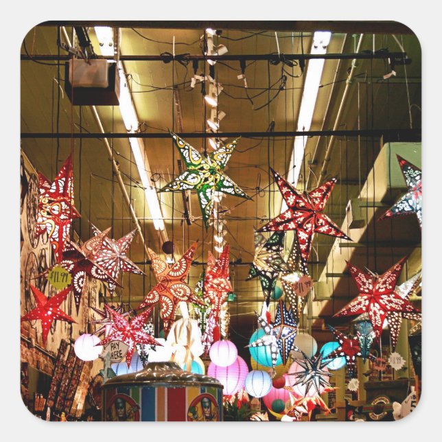 Cuadrada Pegatina de faroles estelares de papel (Anverso)