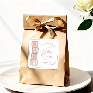 Cuadrada Pegatina de Favor de Baby Shower Bloques de Bebé R