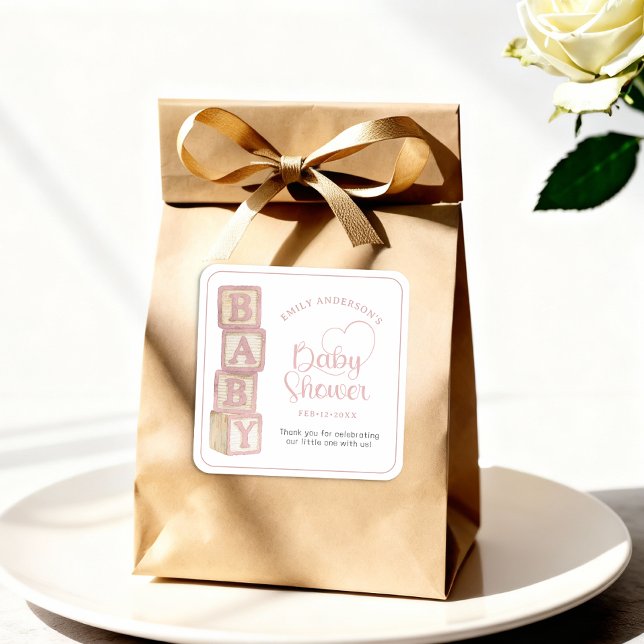 Cuadrada Pegatina de Favor de Baby Shower Bloques de Bebé R (Baby Shower Favor Sticker)