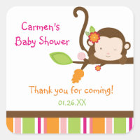 Pegatina de Favor de Baby Shower de Mono Niña Peek