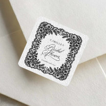 Pegatina de Favor de Boda de Encaje Negro