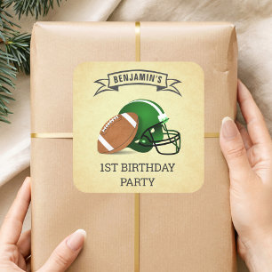 Cuadrada Pegatina de favor de cumpleaños número 1 de fútbol