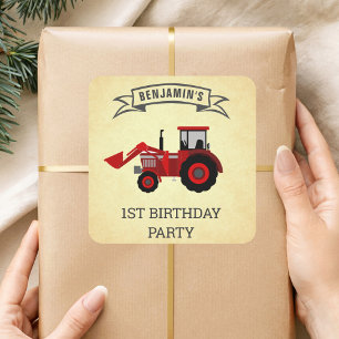 Cuadrada Pegatina de Favor de Cumpleaños para Niños Granja