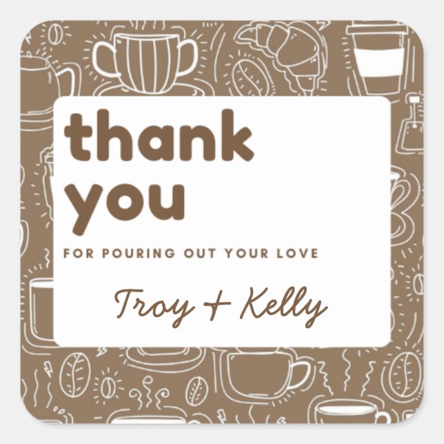 Cuadrada Pegatina de favor de ducha de café (Anverso)