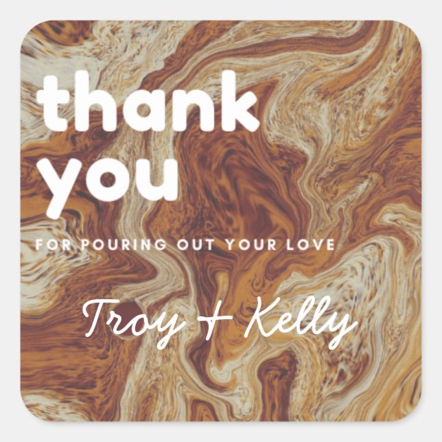 Cuadrada Pegatina de Favor de Ducha de Café Giratorio (Anverso)