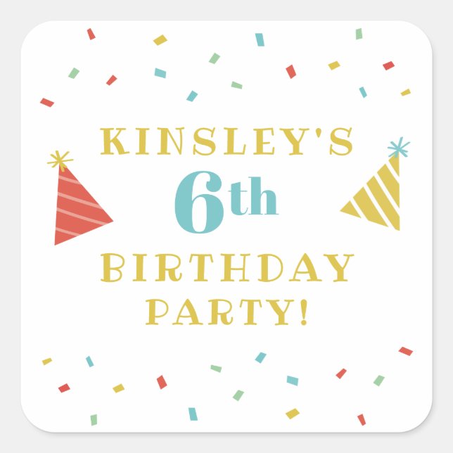 Cuadrada Pegatina de favor de fiesta de cumpleaños para niñ (Anverso)