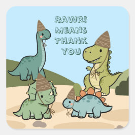 Cuadrada Pegatina de Favor de Fiesta de Dinosaurio Adorable