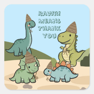 Cuadrada Pegatina de Favor de Fiesta de Dinosaurio Adorable