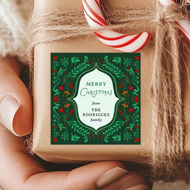Cuadrada Pegatina de Favor de Navidad Fiesta (Fiesta Christmas Square Favor Sticker)