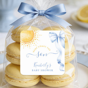 Cuadrada Pegatina de Favor para Baby Shower Arcoiris Azul