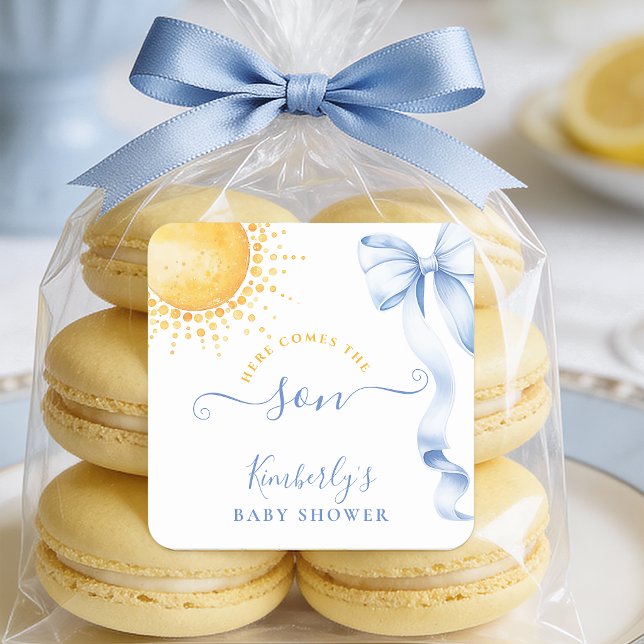 Cuadrada Pegatina de Favor para Baby Shower Arcoiris Azul (Subido por el creador)