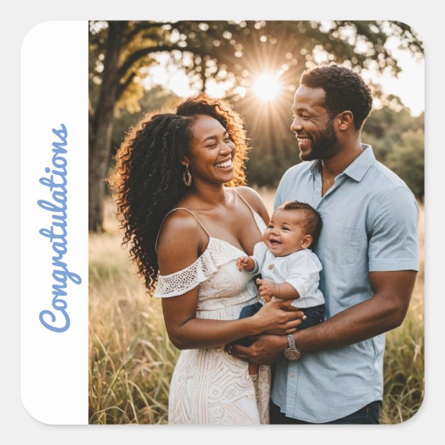 Cuadrada pegatina de felicitaciones para bebé (Anverso)