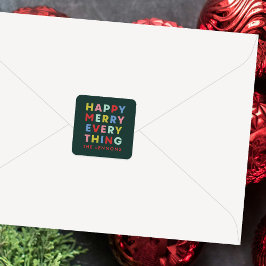 Cuadrada Pegatina de Feliz Alegre Verde Todo Navidad