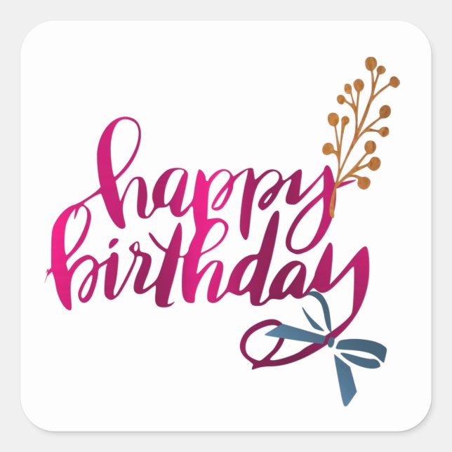 Cuadrada Pegatina de Feliz Cumpleaños  (Anverso)