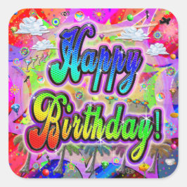 Cuadrada Pegatina de Feliz Cumpleaños de Vista Express