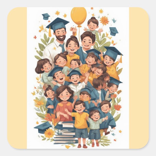 Cuadrada Pegatina de Feliz Graduación (Anverso)
