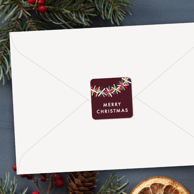 Cuadrada Pegatina de Feliz Navidad con Guirnalda de Purpuri (Subido por el creador)