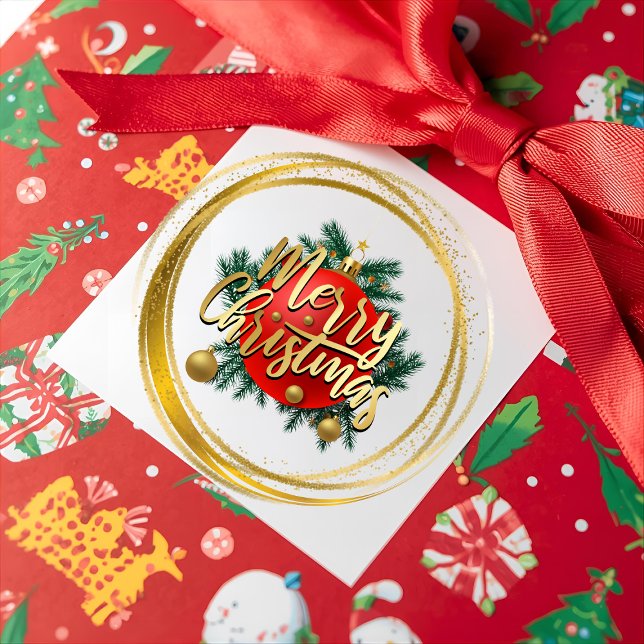 Cuadrada Pegatina de Feliz Navidad Dorada (Subido por el creador)