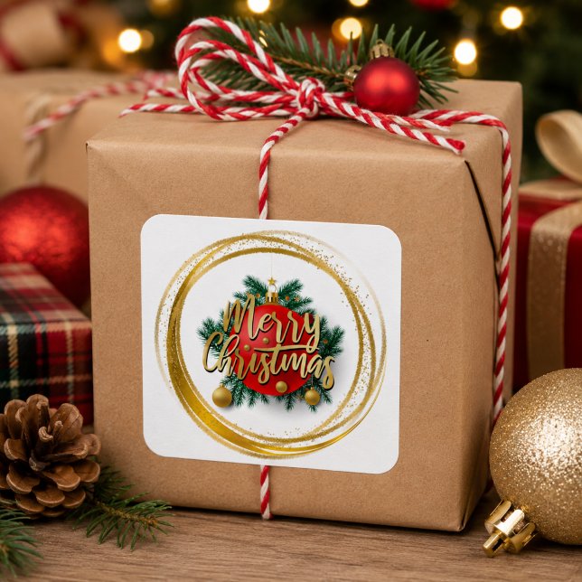 Cuadrada Pegatina de Feliz Navidad Dorada (Subido por el creador)