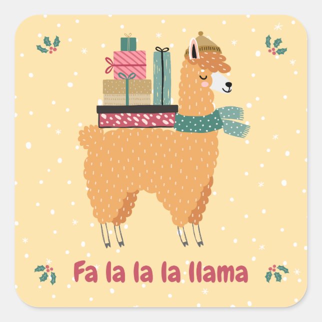 Cuadrada Pegatina de feriado de Fa la La Llama (Anverso)