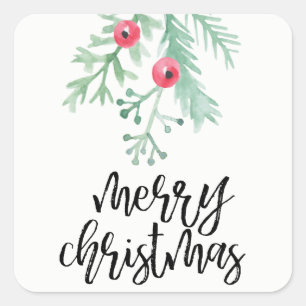 Cuadrada Pegatina de feriado de Navidades de Evergreen