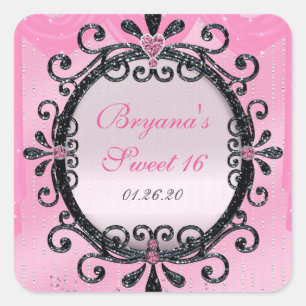 Cuadrada Pegatina de fiesta con marco elegante de purpurina