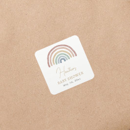 Cuadrada Pegatina de Fiesta de Bebé Arcoíris Boho