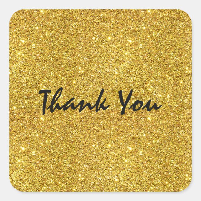 Cuadrada Pegatina de fiesta de brillo glitter dorado (Anverso)