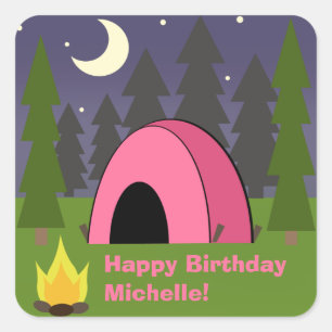 Cuadrada Pegatina de Fiesta de campamento de cumpleaños de 