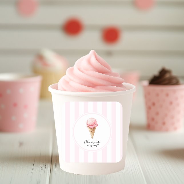 Cuadrada Pegatina de fiesta de cono de helado rosa personal (Subido por el creador)