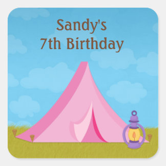 Cuadrada Pegatina de fiesta de cumpleaños de camping