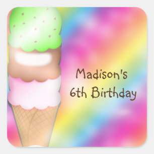 Cuadrada Pegatina de fiesta de cumpleaños de helado de arco