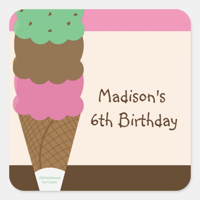 Cuadrada Pegatina de fiesta de cumpleaños de helado de trip (Anverso)