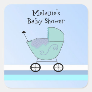 Cuadrada Pegatina de fiesta para bebé Buggy de bebé azul