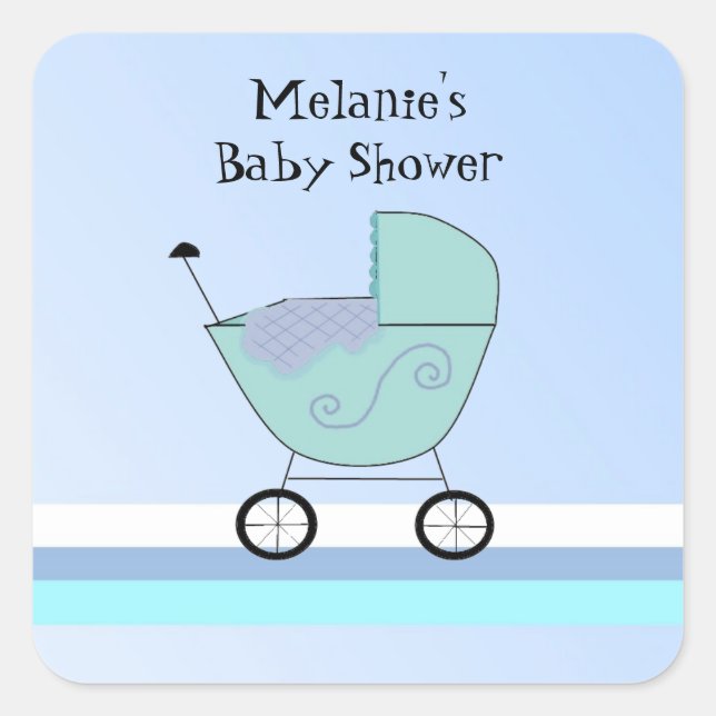 Cuadrada Pegatina de fiesta para bebé Buggy de bebé azul (Anverso)