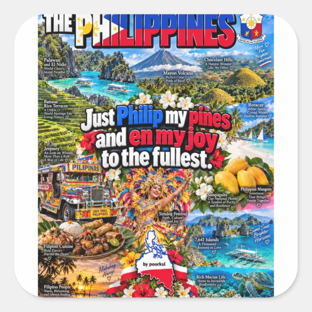 Cuadrada Pegatina de Filipinas (Anverso)