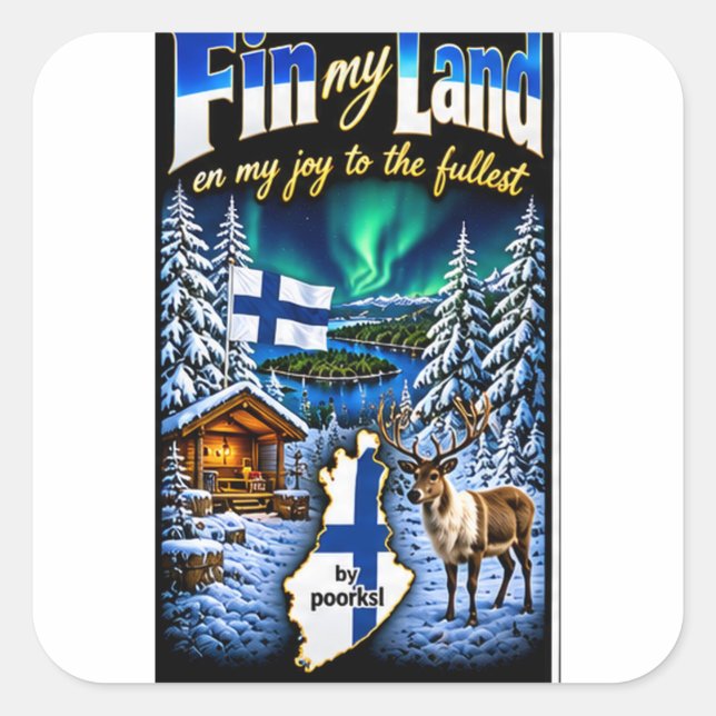 Cuadrada Pegatina de Finlandia (Anverso)
