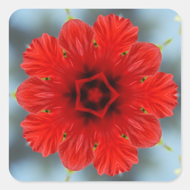 Cuadrada Pegatina de flor roja (Anverso)