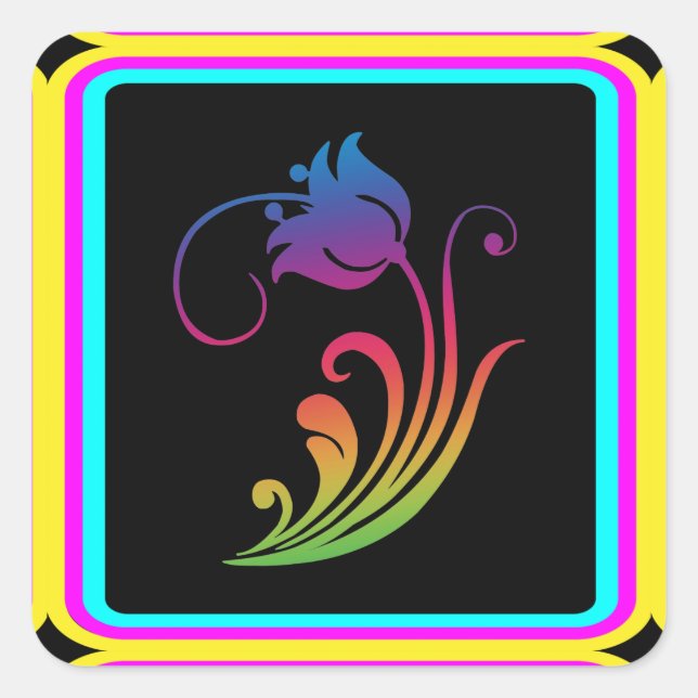 Cuadrada Pegatina de flores (Anverso)