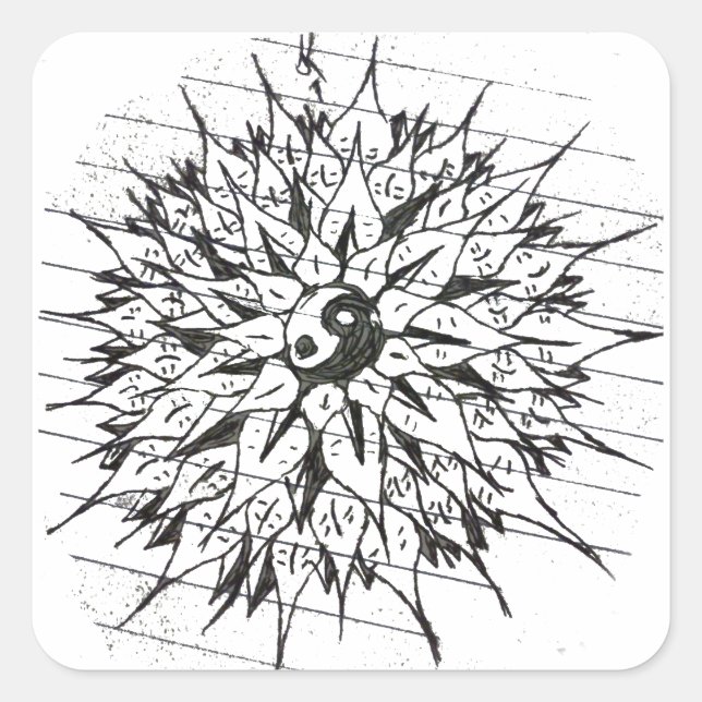 Cuadrada Pegatina de flores de Yin-Yang (Anverso)