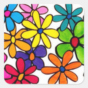 Cuadrada pegatina de flores divertidas