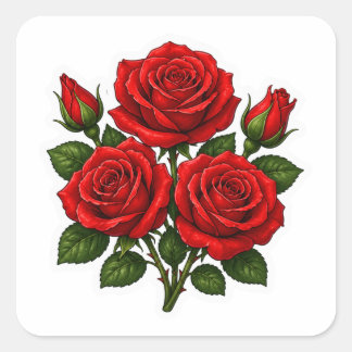 Cuadrada Pegatina de fondo floral romántico de rosas rojas