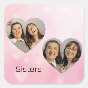 Cuadrada Pegatina de foto con forma de corazón para hermana