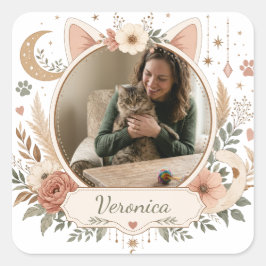 Cuadrada Pegatina de foto personalizada para mamá de gato |