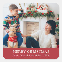 Cuadrada Pegatina de fotografía roja para navidades