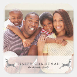 Cuadrada Pegatina de fotos de ciervos rusos navideños felic