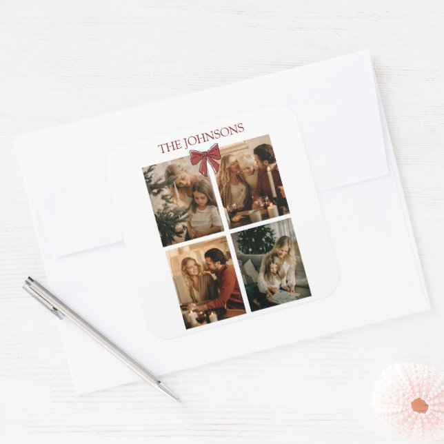 Cuadrada Pegatina de Fotos de Navidad Personalizadas para l (Sobre)
